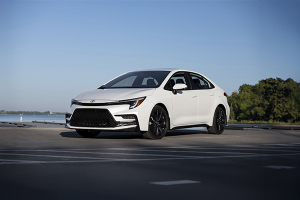 2026 Toyota Corolla XSE in Wind Chill Pearl parked near waterfront