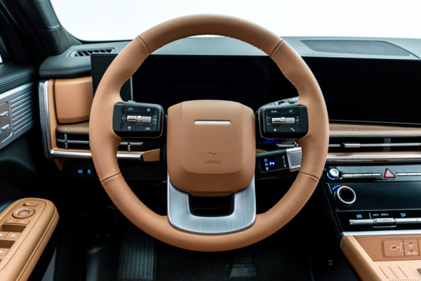 Steering wheel view in the 2026 Hyundai Santa Fe Hybrid