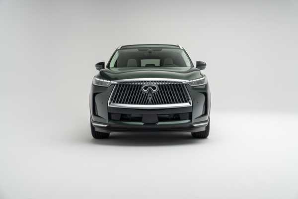 Front view of a 2026 Infiniti QX60 showing LED headlights, grille and front fascia.