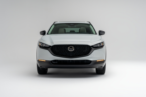2026 Mazda CX-30 GS front view with white paint and black grille