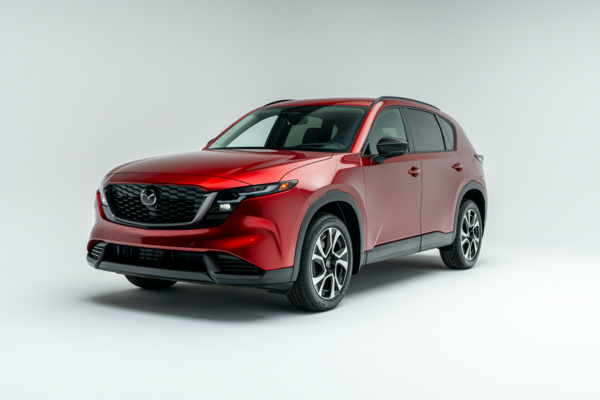 2026 Mazda CX-5 GS in red shown from front three-quarter angle