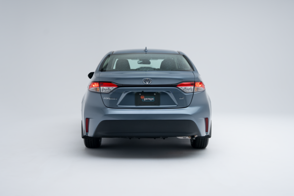 Rear view of a 2026 Toyota Corolla showing LED taillights, Corolla badging and rear bumper.
