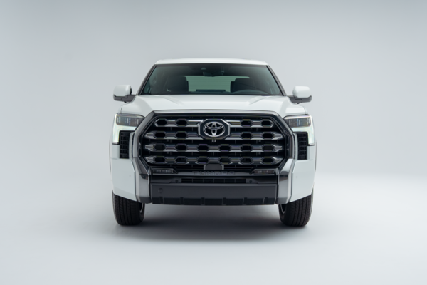 Front view of a 2026 Toyota Tundra showing LED headlights, grille and front fascia.