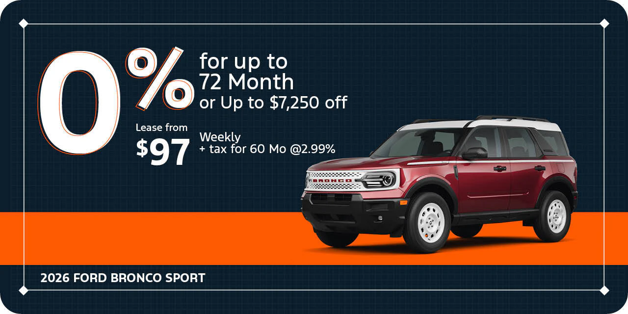 2026 Ford Bronco Sport 0% for Up to 72 Month or Lease from $97/Weekly + Tax