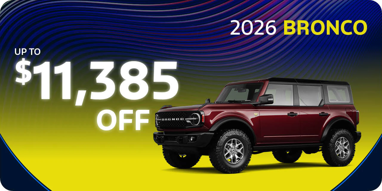 Up to $11,385 off on 2026 Bronco at Kentwood Ford in Edmonton, Alberta.
