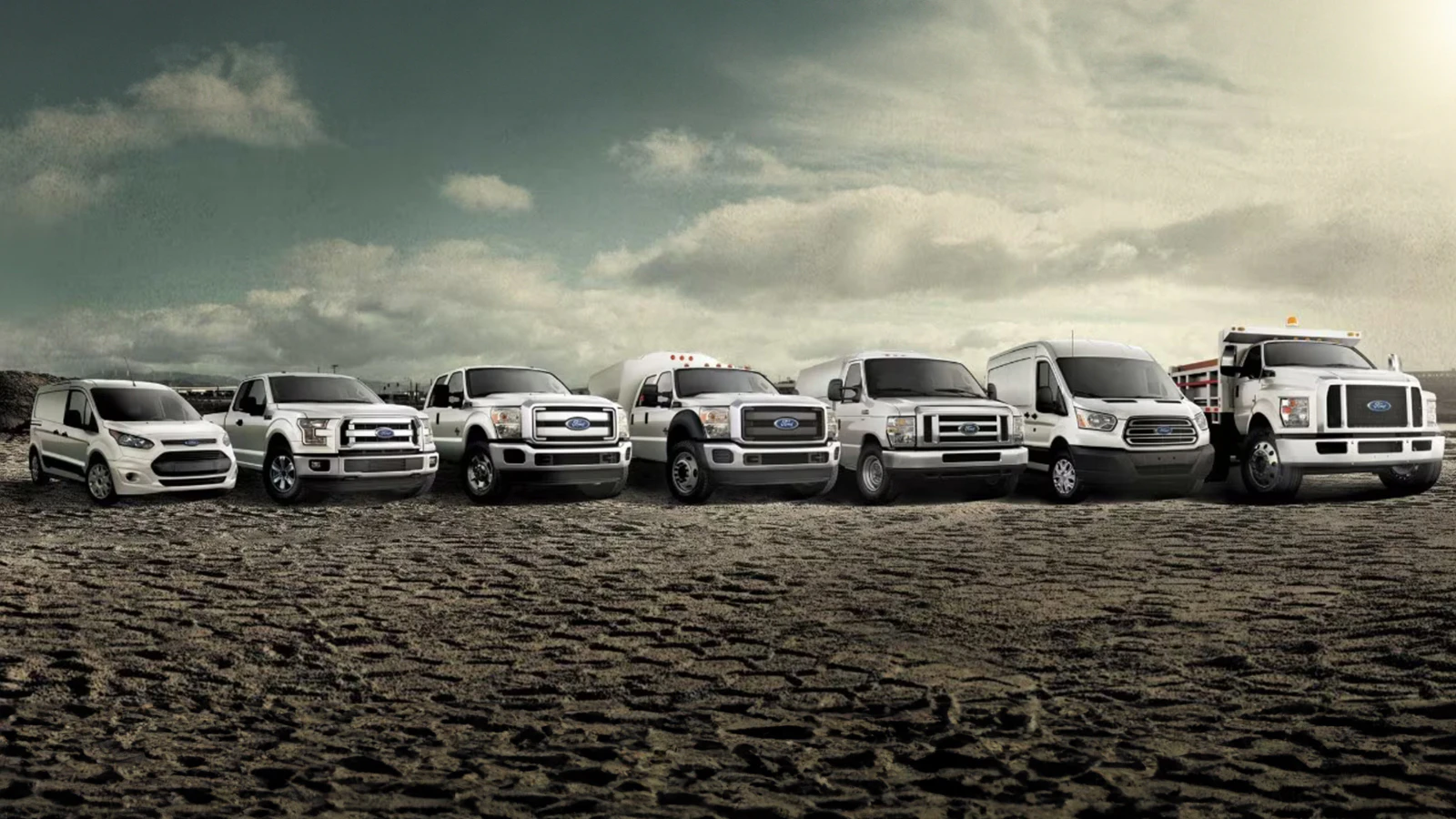 Ford Truck Lineup displays a selection of Ford Commercial vehicles at Team Ford in Edmonton