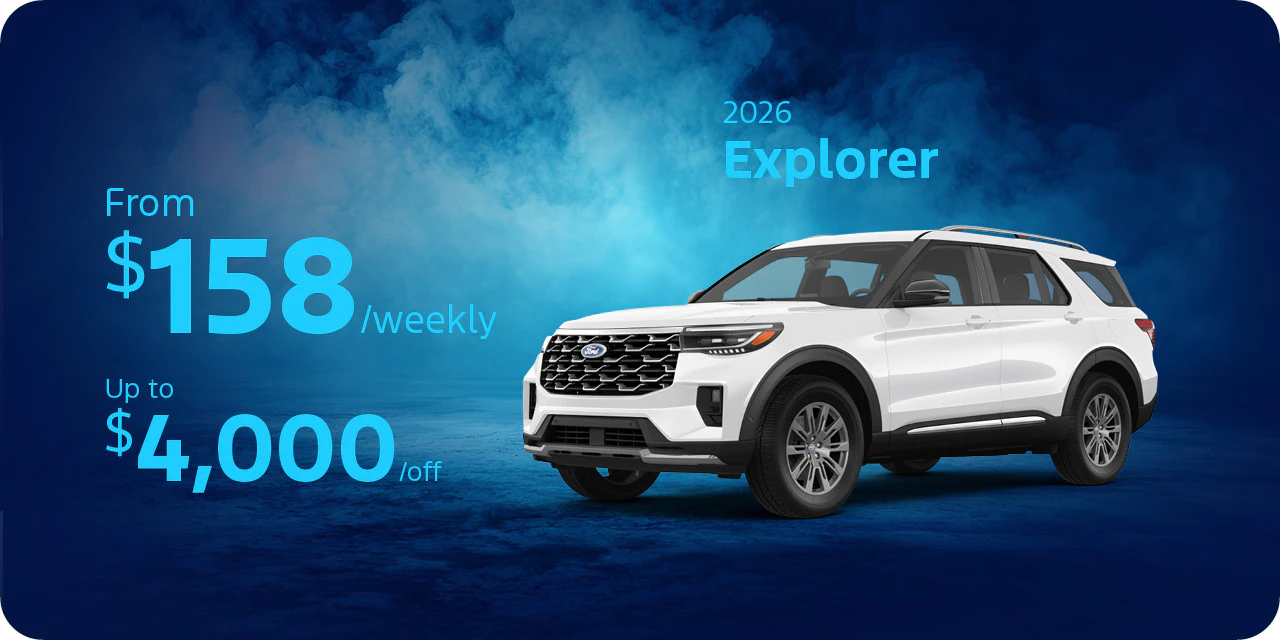 2026 Explorer from $158 weekly or up to $4,000 off at Merlin Ford in Saskatoon, Saskatchewan.
