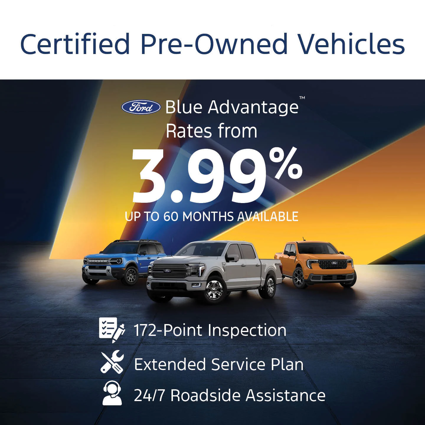 Ford Certified Pre-Owned vehicles with rates from 3.99% up to 60 months available at Team Ford, in Edmonton Alberta.