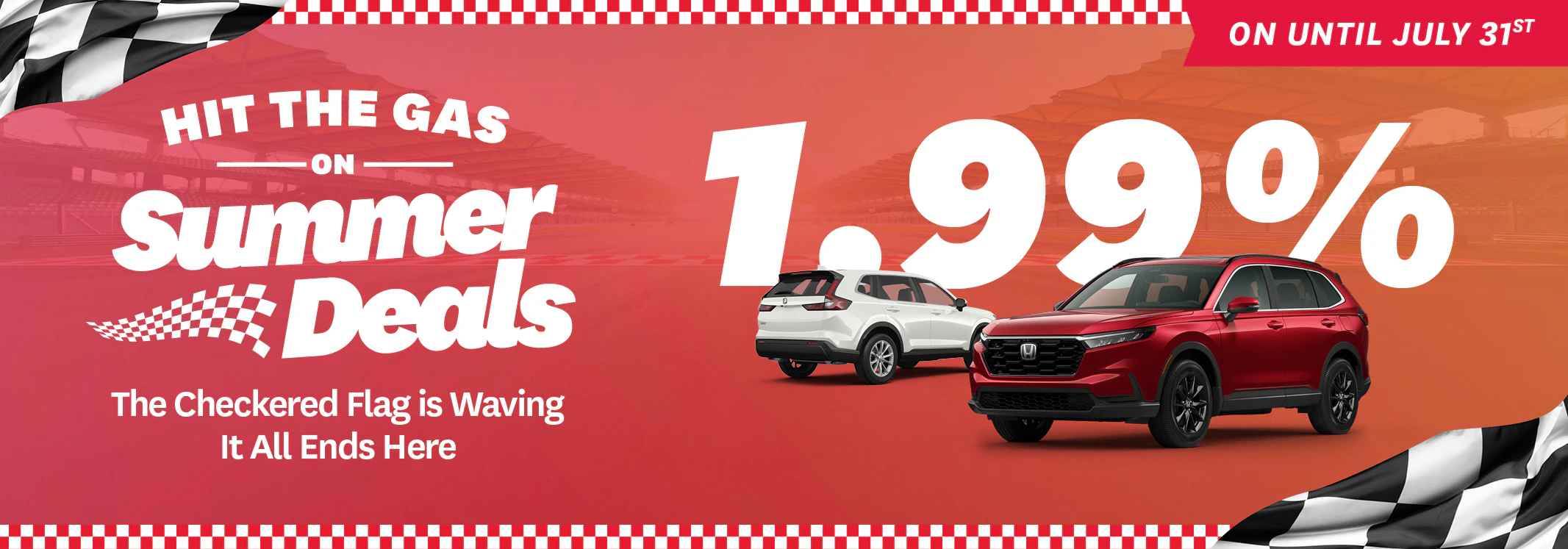 Hit the Gas Summer Deals promotion offering 1.99% financing on vehicles until July 31st