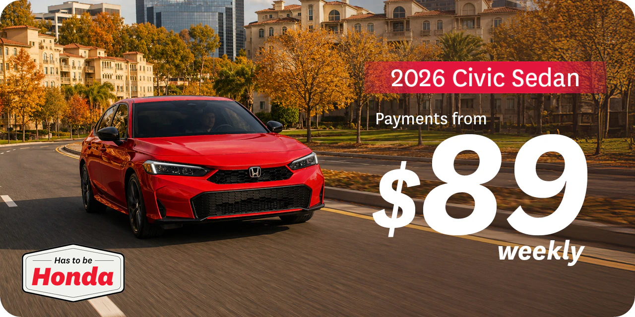St. Albert Honda, we're just around the corner! This September, take advantage of our low payments throughout Honda's lineup. Get into a 2026 Civic Sedan with payments as low as $89 weekly. Only at St. Albert Honda!
