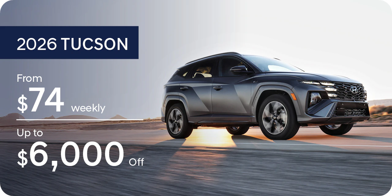 2026 Tucson from $74 weekly or up to $6,000 off at Southtown Hyundai, Edmonton, Alberta.
