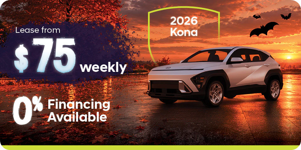 2026 Kona | Lease from $75 weekly | 0% Financing available