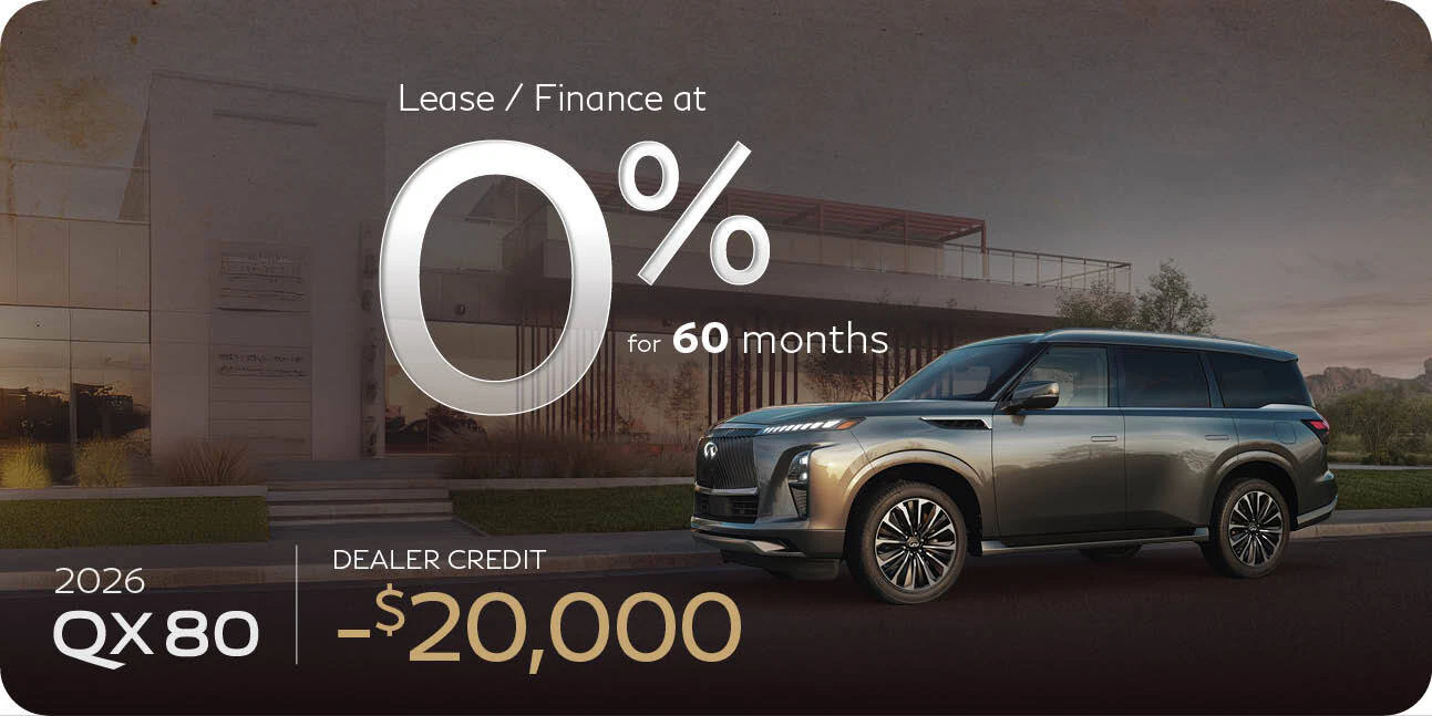 Infiniti South Edmonton Back to Class Landing Page Graphic featuring a QX80 letting people know the sale is on until September 30th and that there is $20,000 in discounts.