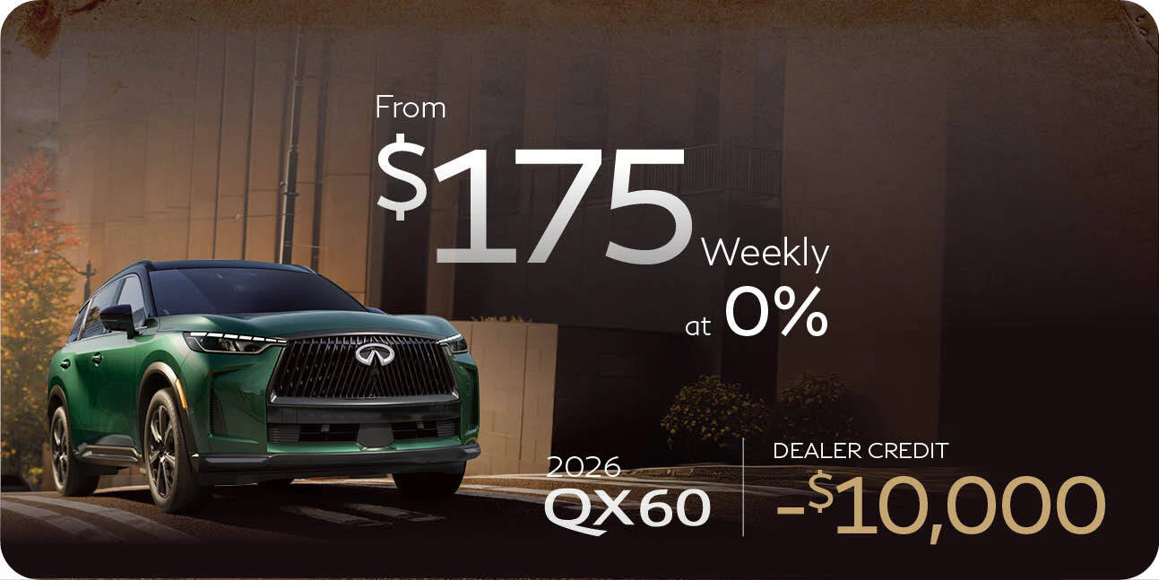 Infiniti South Edmonton Back to Class Landing Page Graphic featuring a QX60 letting people know the sale is on until September 30th and that there is $10,000 in discounts.