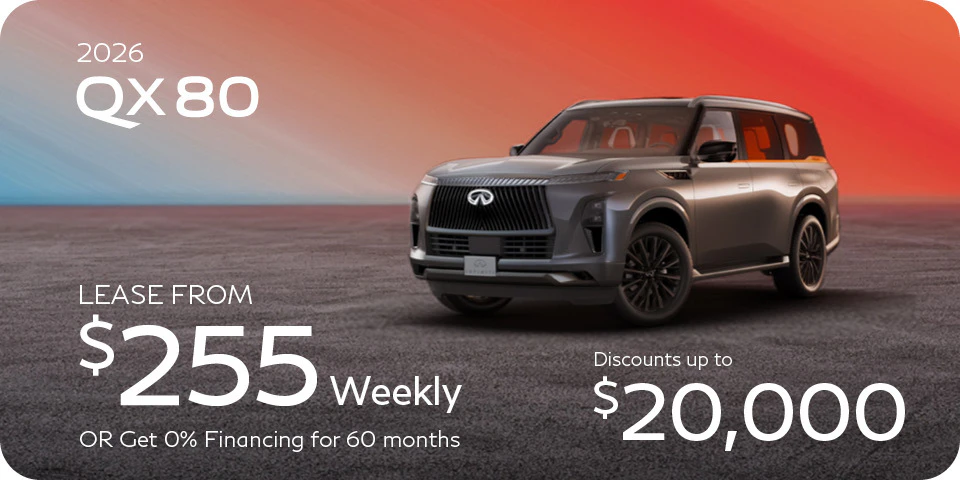 Infiniti South Edmonton's Model Line up with monthly offers. Featuring QX80, QX65, Qx60 and QX50