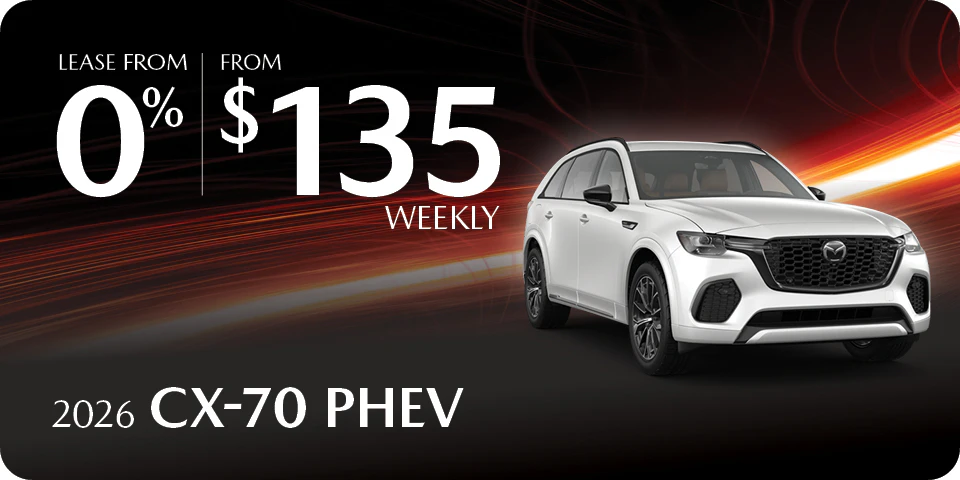 2026 CX-70 PHEV from $135 weekly or lease from 0% at Go Mazda in Edmonton, Alberta.