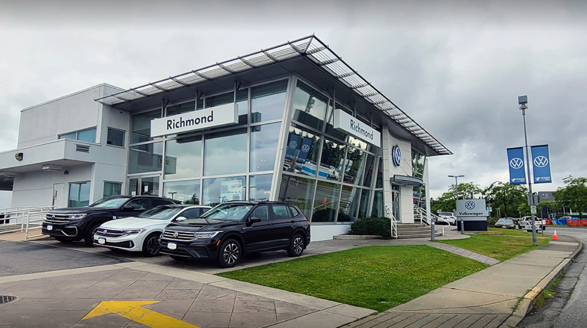 Richmond Volkswagen dealership exterior with vehicles displayed out front