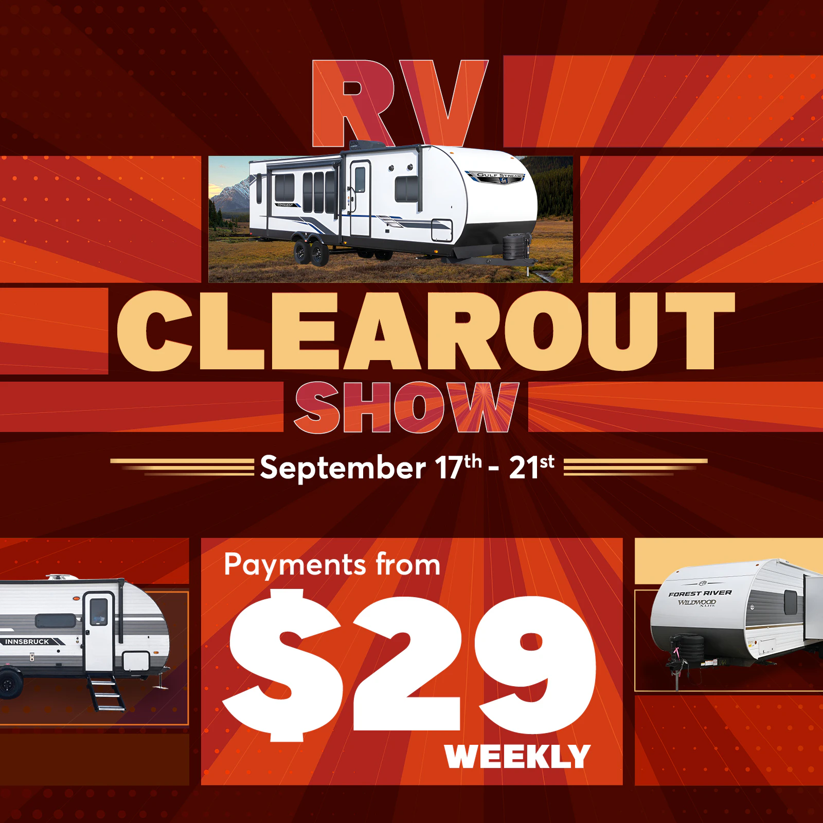 RV Clearout Show | September 17th-21st | Payments from $29 weekly