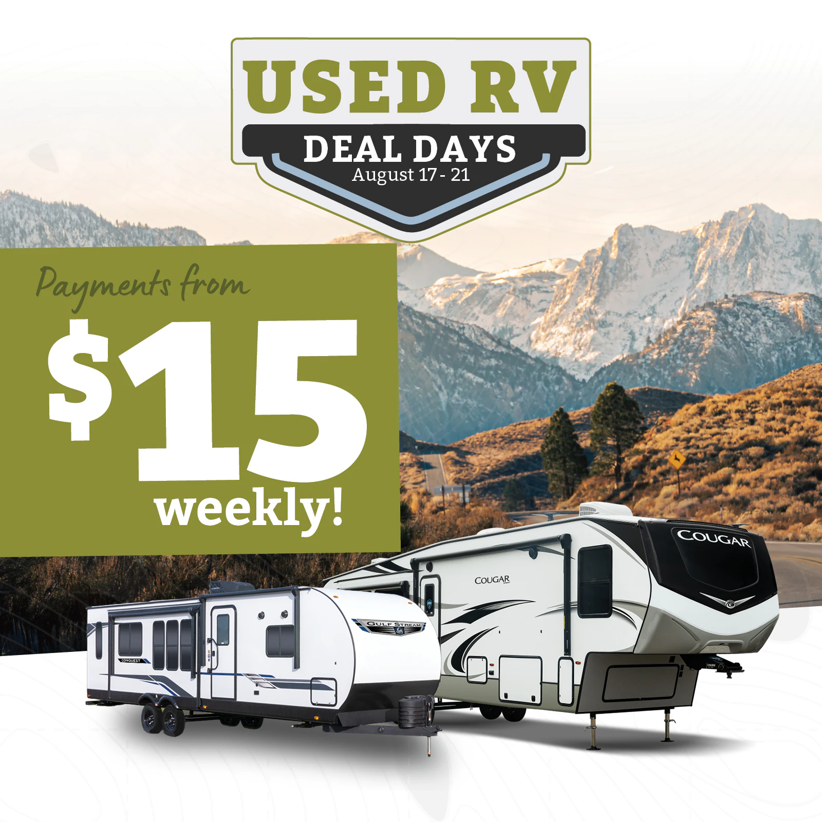 Used RV Deal Days | August 17-21 | Payments from $15 weekly