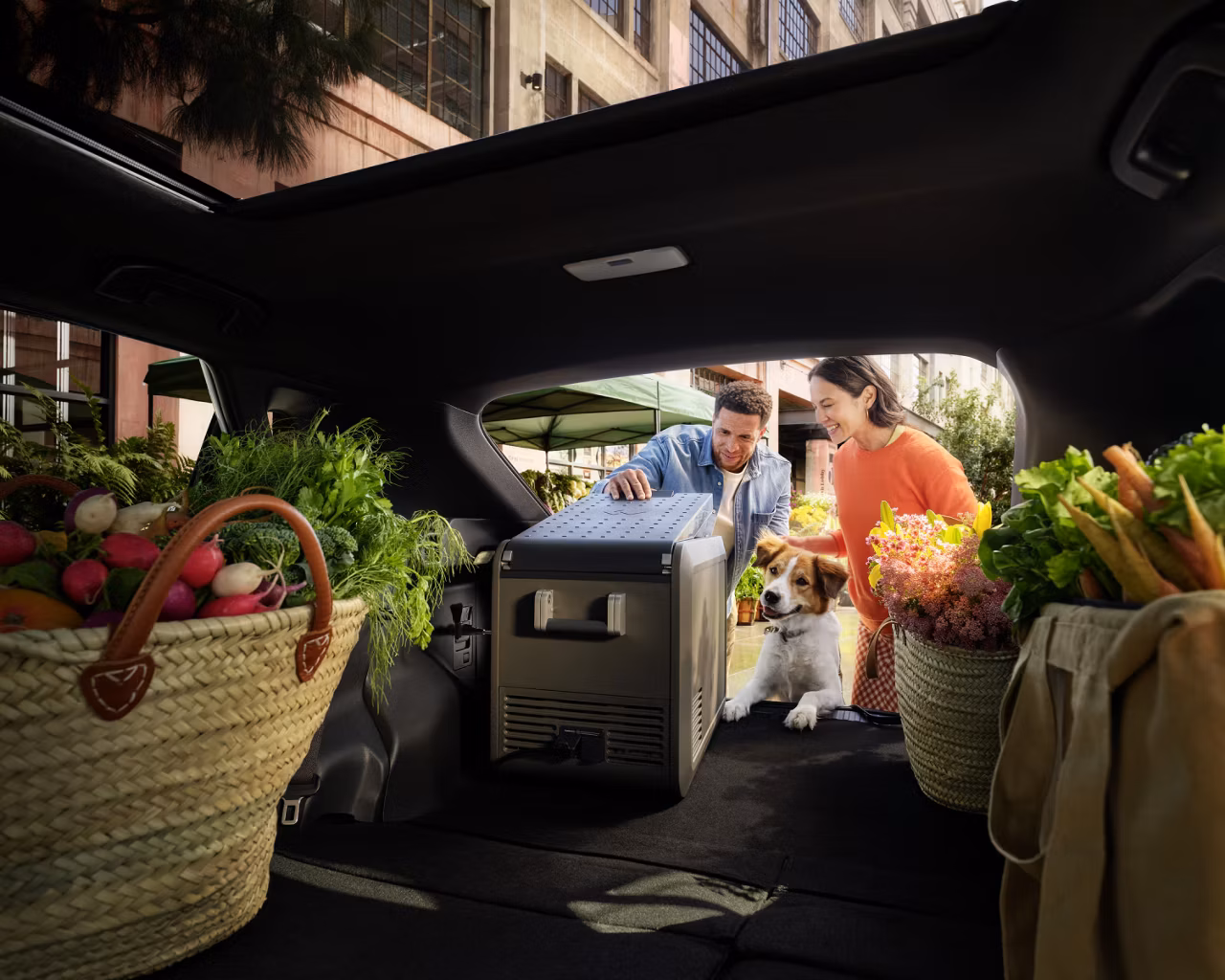 Toyota on the Trail 2026 bZ Limited interior cargo space with trunk open full of groceries