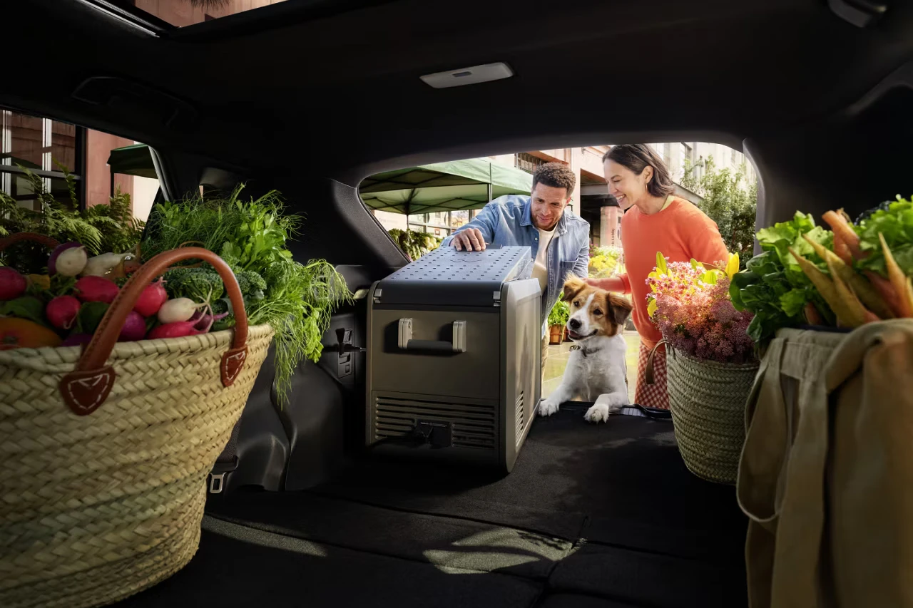 Toyota on the Trail 2026 bZ Limited interior cargo space with trunk open full of groceries