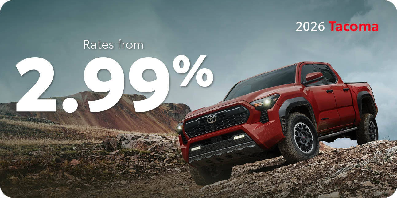 Drayton Valley Toyota has low rates all throughout October! Get into the 2026 Tacoma with rates as low as 2.99%.