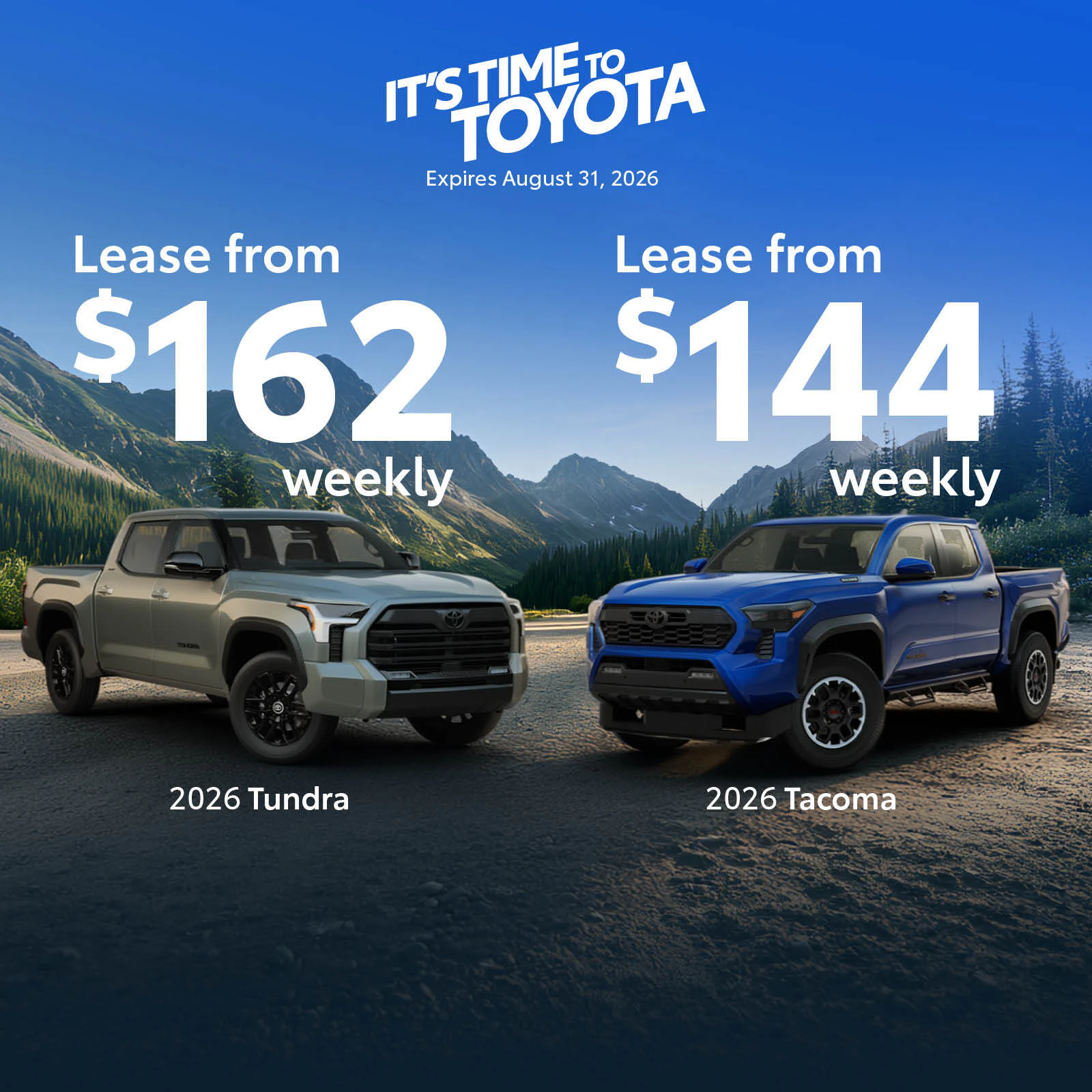 Drayton Valley Toyota lease a 2026 Tundra from $162 weekly or lease a 2026 Tacoma from $144 weekly
