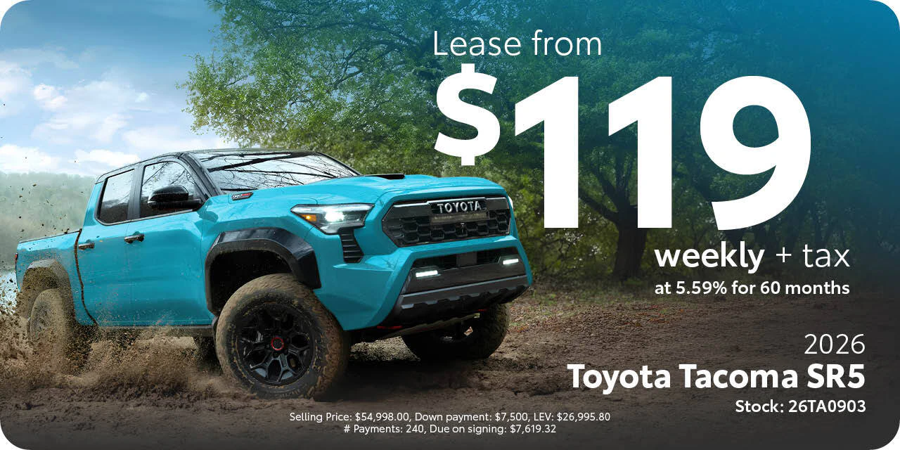 2026 Toyota Tacoma: Lease from $119/week plus tax.